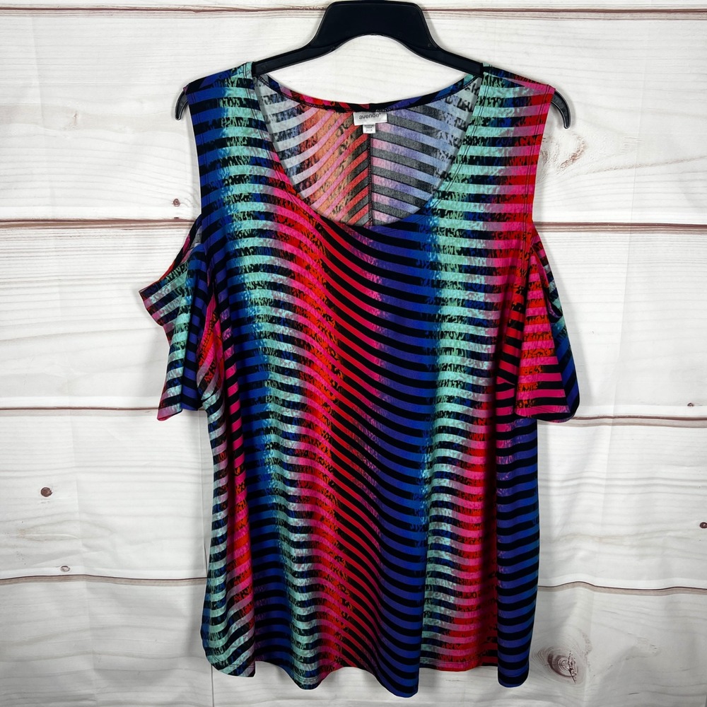 Avenue Cold Shoulder Top Womens 26 28 Multicolor Striped Blouse Tunic Abstract